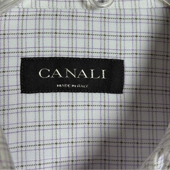Canali Checkered Button Dress Shirt Size 41 Neck 16 Large Made in Italy Cotton - Picture 4 of 7